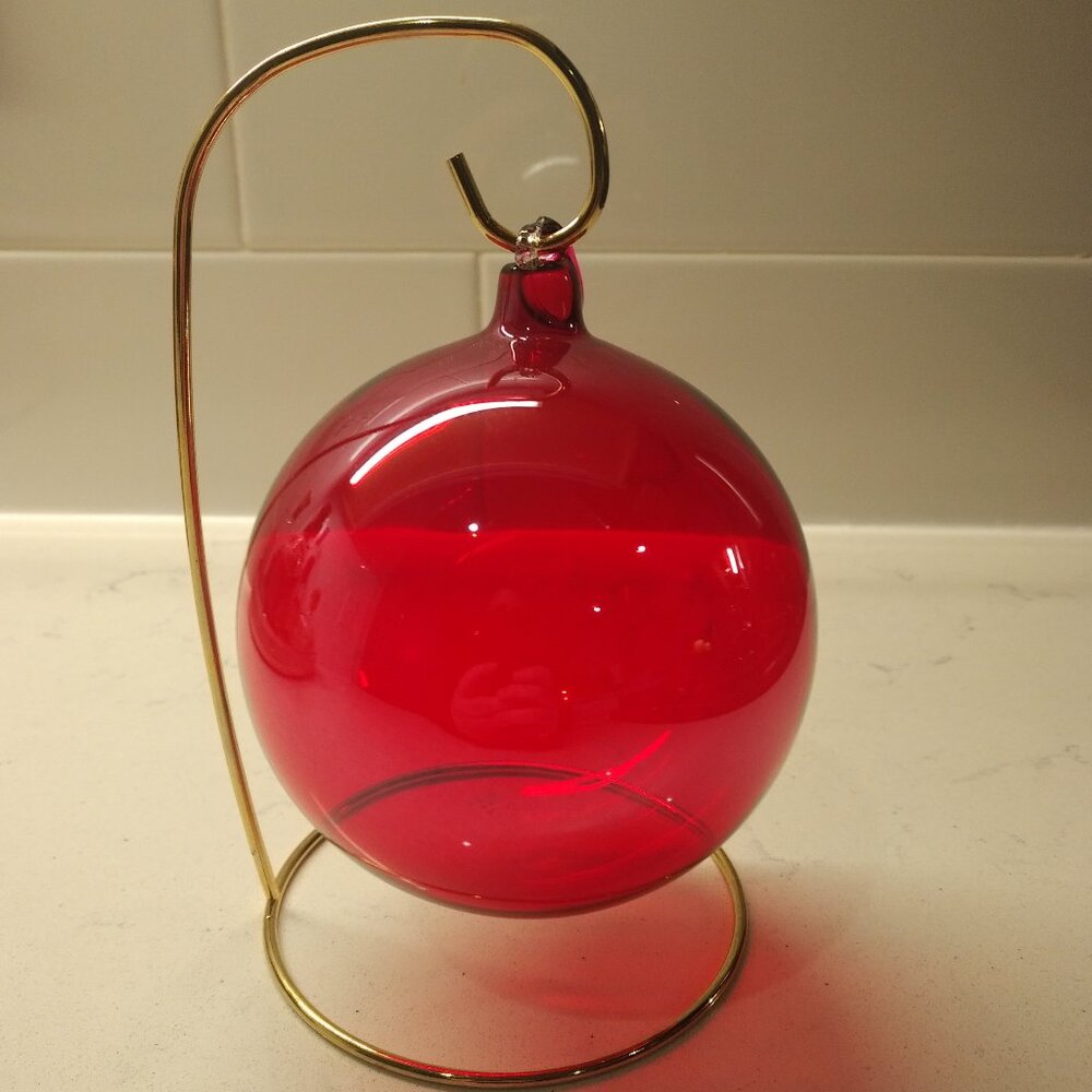 Red, Clear Glass Ornament - Never Used